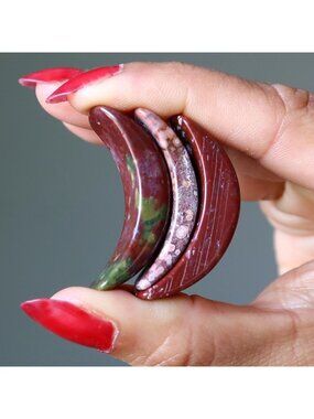 3 Red Jasper Moon Crystal Pendants